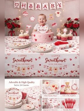 112pcs A Little Sweetheart Is On The Way Baby Shower Decorations Set Serves 24
